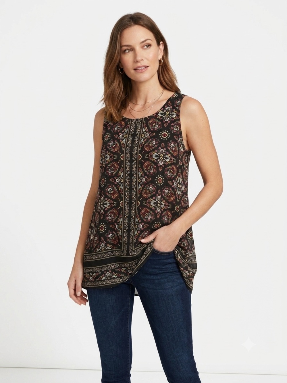 Max Edition Black Paisley Floral-Print Sleeveless Top Size Large